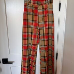 Free People Red and Tan Plaid Flare Pants